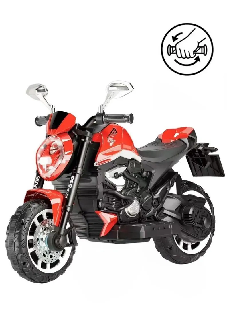 3 Years+ Rechargeable Kids Ride-On Motor Bike with Handle Accelerator & Brake Pedal, LED Lights