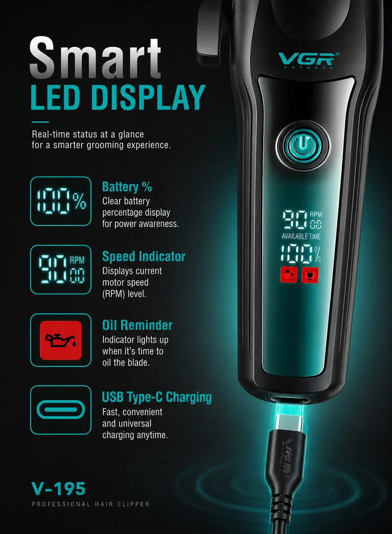 Professional Rechargeable Hair Clipper & Shaver with Adjustable Taper Lever & LED Display β photo 3
