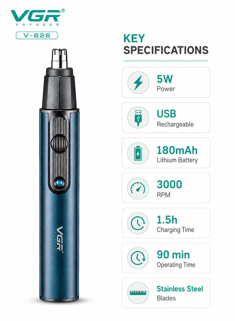 2-in-1 Professional Nose & Hair Trimmer, Rechargeable Body Trimmer Sideburn & Ear Trimmer β Blu β photo 6