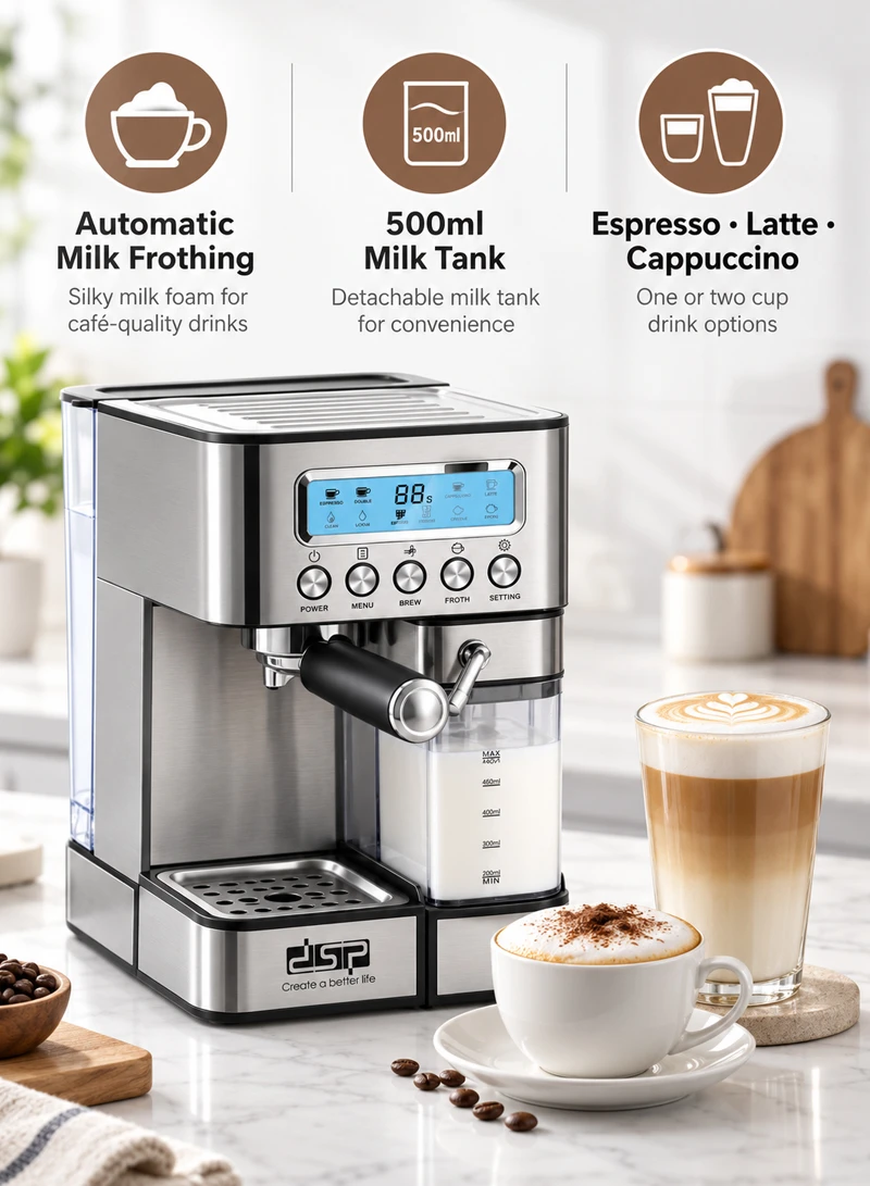 Stainless Steel Electric Espresso Coffee Maker, 15-Bar High-Pressure Espresso Coffee Maker with — photo 5