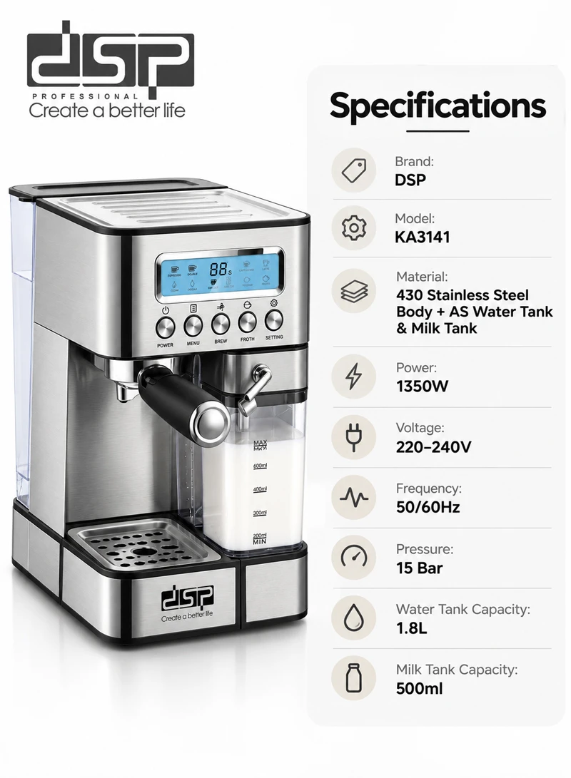 Stainless Steel Electric Espresso Coffee Maker, 15-Bar High-Pressure Espresso Coffee Maker with — photo 6
