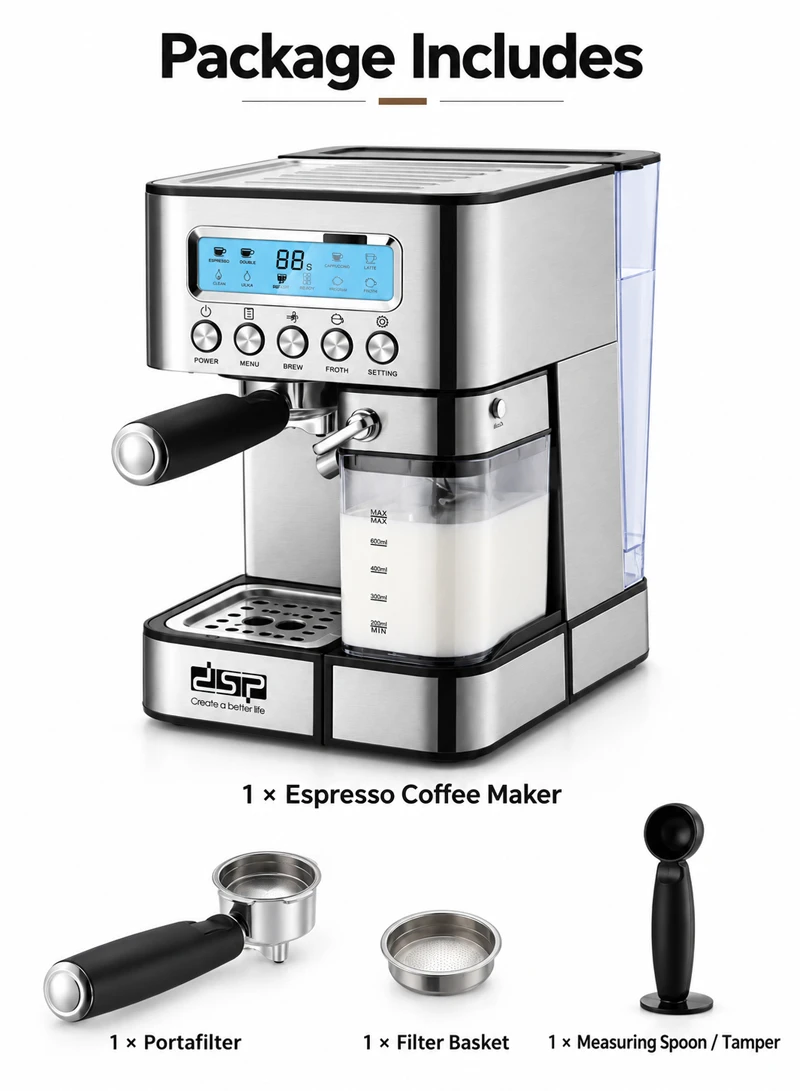 Stainless Steel Electric Espresso Coffee Maker, 15-Bar High-Pressure Espresso Coffee Maker with — photo 7