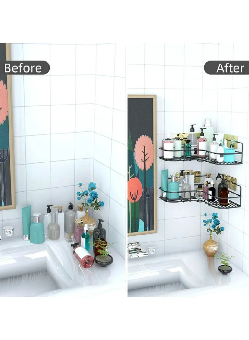 Bathroom Organization Corner Shelf With Side Hanger - White — photo 3