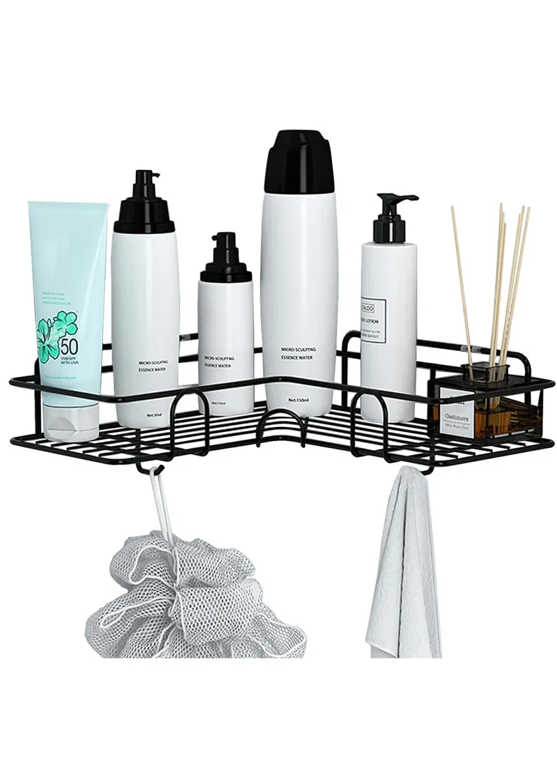 Bathroom Organization Corner Shelf With Side Hanger - White — photo 5