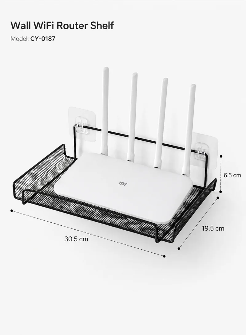 Wall Wifi Router Shelf Living Room Television Set-Top Box Holder Storage Rack - Black β photo 2