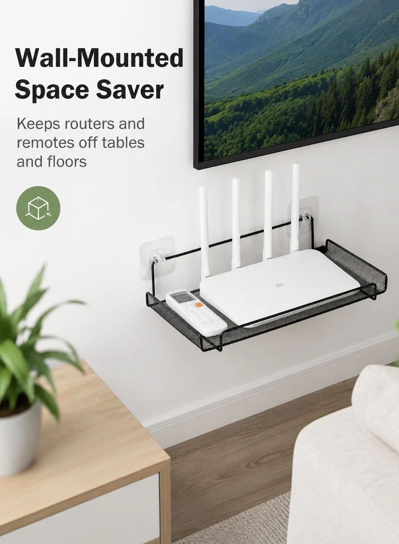 Wall Wifi Router Shelf Living Room Television Set-Top Box Holder Storage Rack - Black — photo 3
