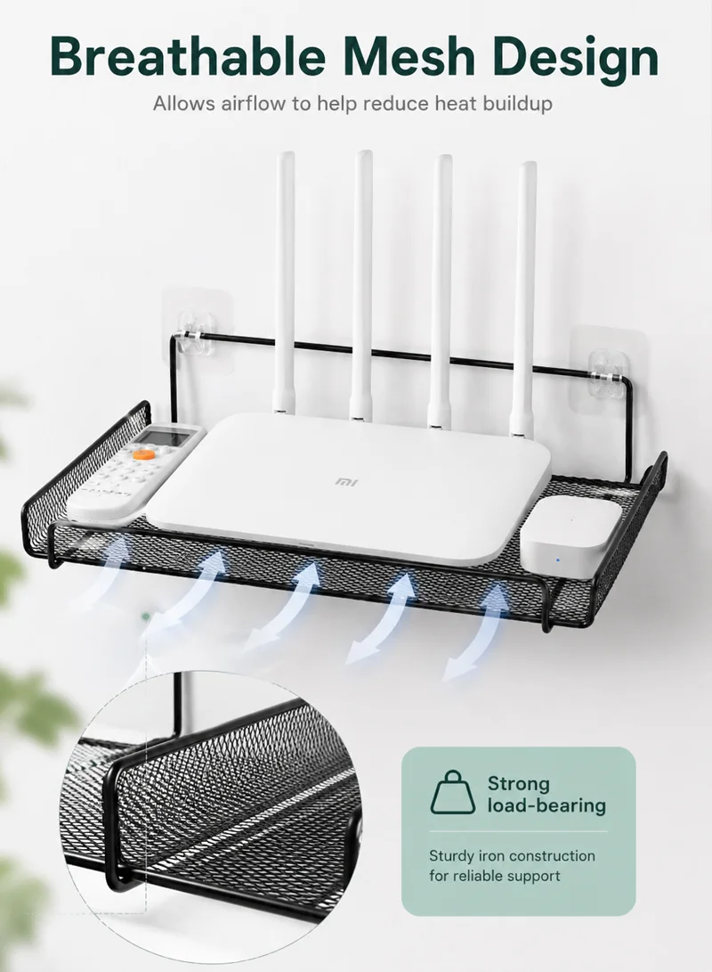 Wall Wifi Router Shelf Living Room Television Set-Top Box Holder Storage Rack - Black — photo 4
