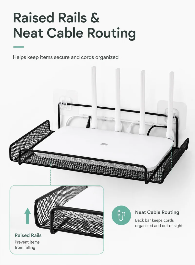 Wall Wifi Router Shelf Living Room Television Set-Top Box Holder Storage Rack - Black β photo 5