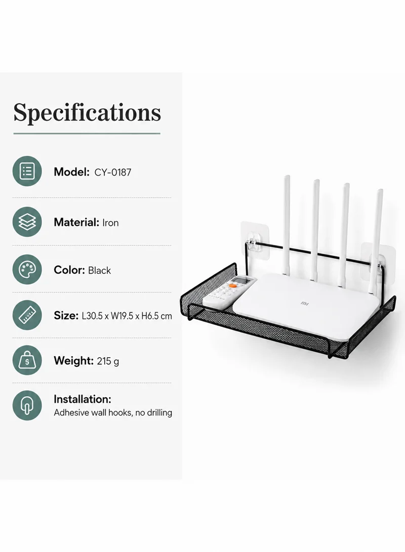 Wall Wifi Router Shelf Living Room Television Set-Top Box Holder Storage Rack - Black — photo 6