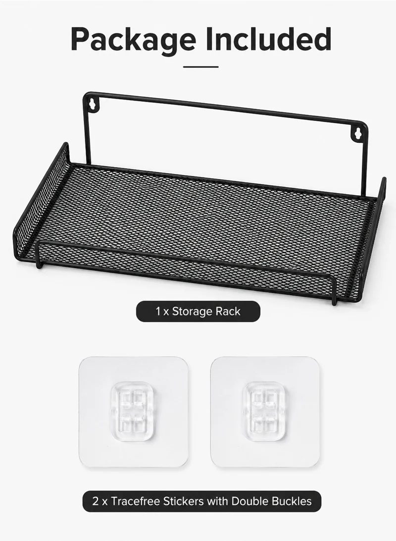 Wall Wifi Router Shelf Living Room Television Set-Top Box Holder Storage Rack - Black β photo 7