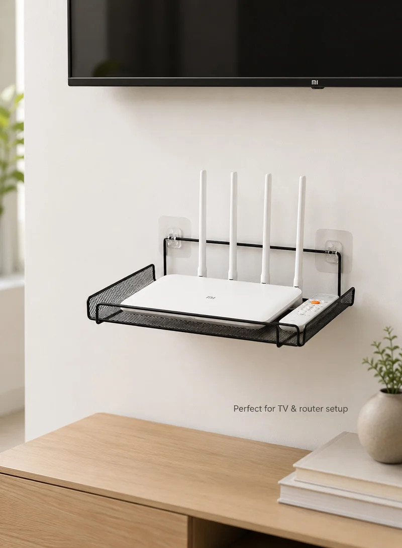 Wall Wifi Router Shelf Living Room Television Set-Top Box Holder Storage Rack - Black β photo 8