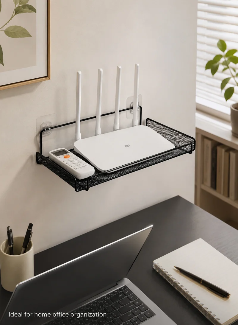 Wall Wifi Router Shelf Living Room Television Set-Top Box Holder Storage Rack - Black β photo 9
