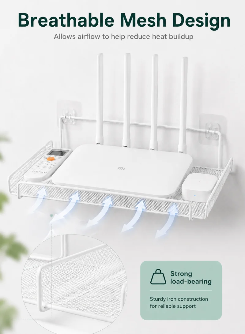 Wall Wifi Router Shelf Living Room Television Set-Top Box Holder Storage Rack - White — photo 4
