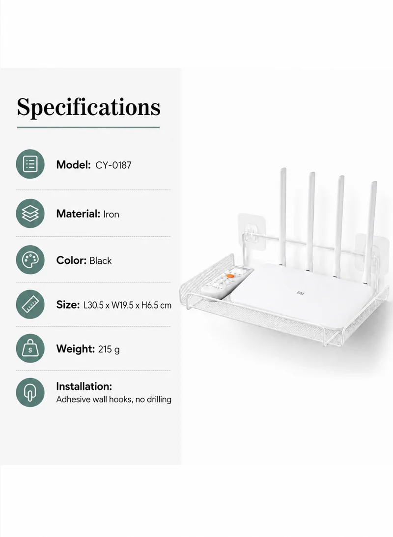 Wall Wifi Router Shelf Living Room Television Set-Top Box Holder Storage Rack - White β photo 6
