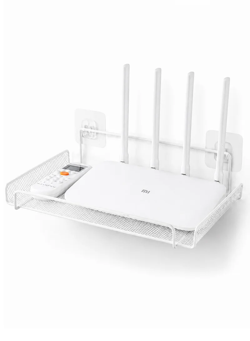Wall Wifi Router Shelf Living Room Television Set-Top Box Holder Storage Rack - White