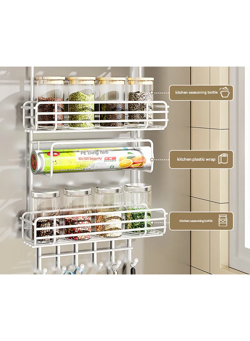 2-Layer Kitchen Organizer, Refrigerator Side Rack with Roll Holder & 5 Hooks - Black — photo 3