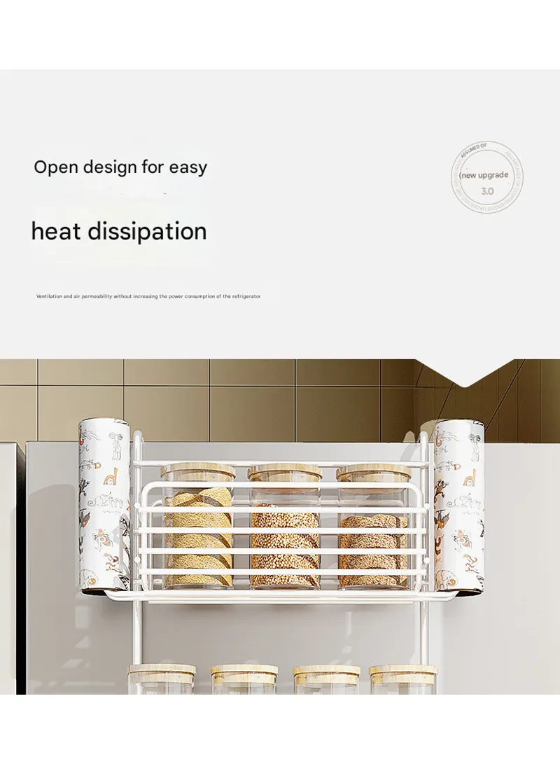 2-Layer Kitchen Organizer, Refrigerator Side Rack with Roll Holder & 5 Hooks - Black β photo 4