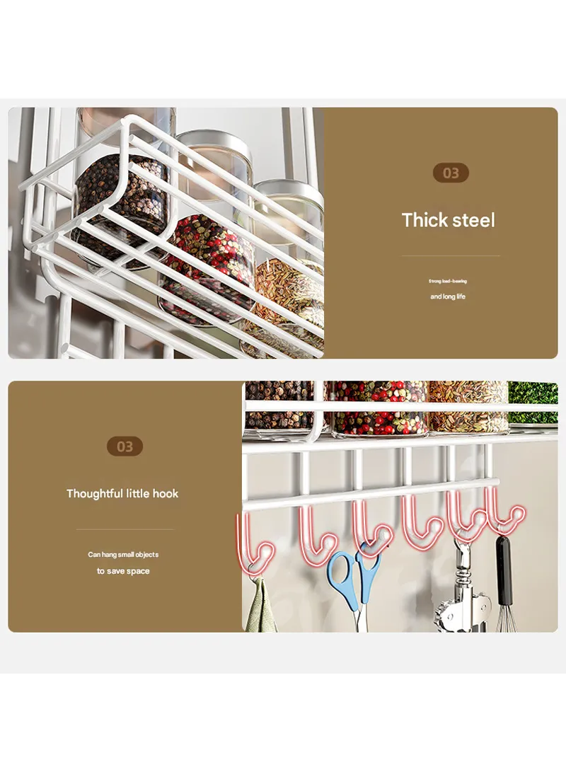 2-Layer Kitchen Organizer, Refrigerator Side Rack with Roll Holder & 5 Hooks - Black β photo 5