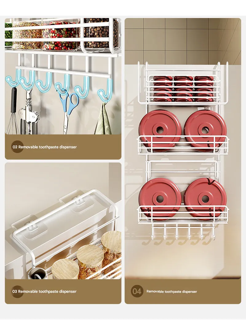 2-Layer Kitchen Organizer, Refrigerator Side Rack with Roll Holder & 5 Hooks - Black β photo 6