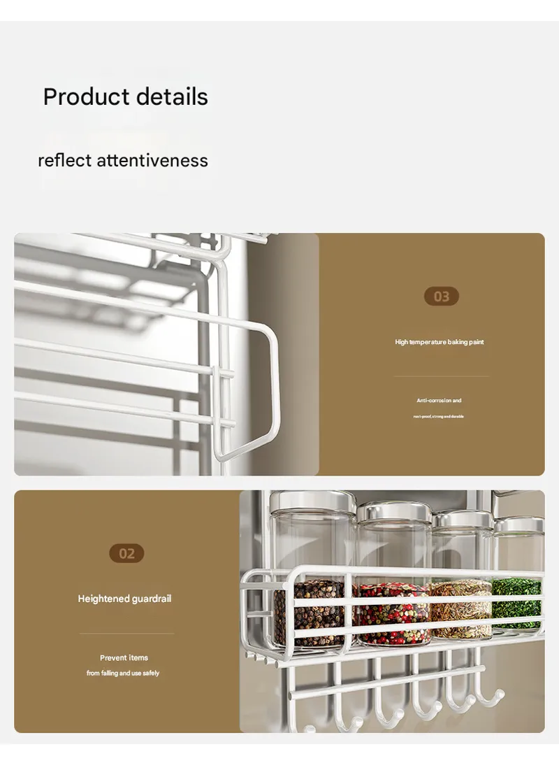 2-Layer Kitchen Organizer, Refrigerator Side Rack with Roll Holder & 5 Hooks - Black β photo 7