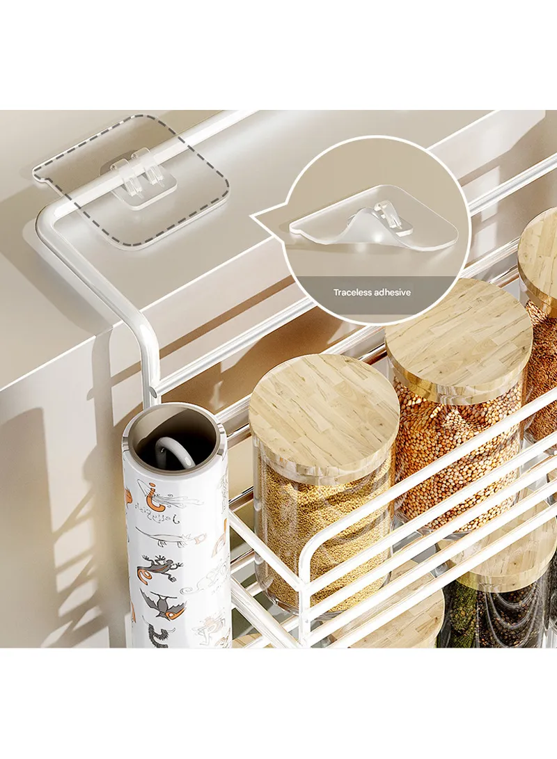 2-Layer Kitchen Organizer, Refrigerator Side Rack with Roll Holder & 5 Hooks - Black β photo 8