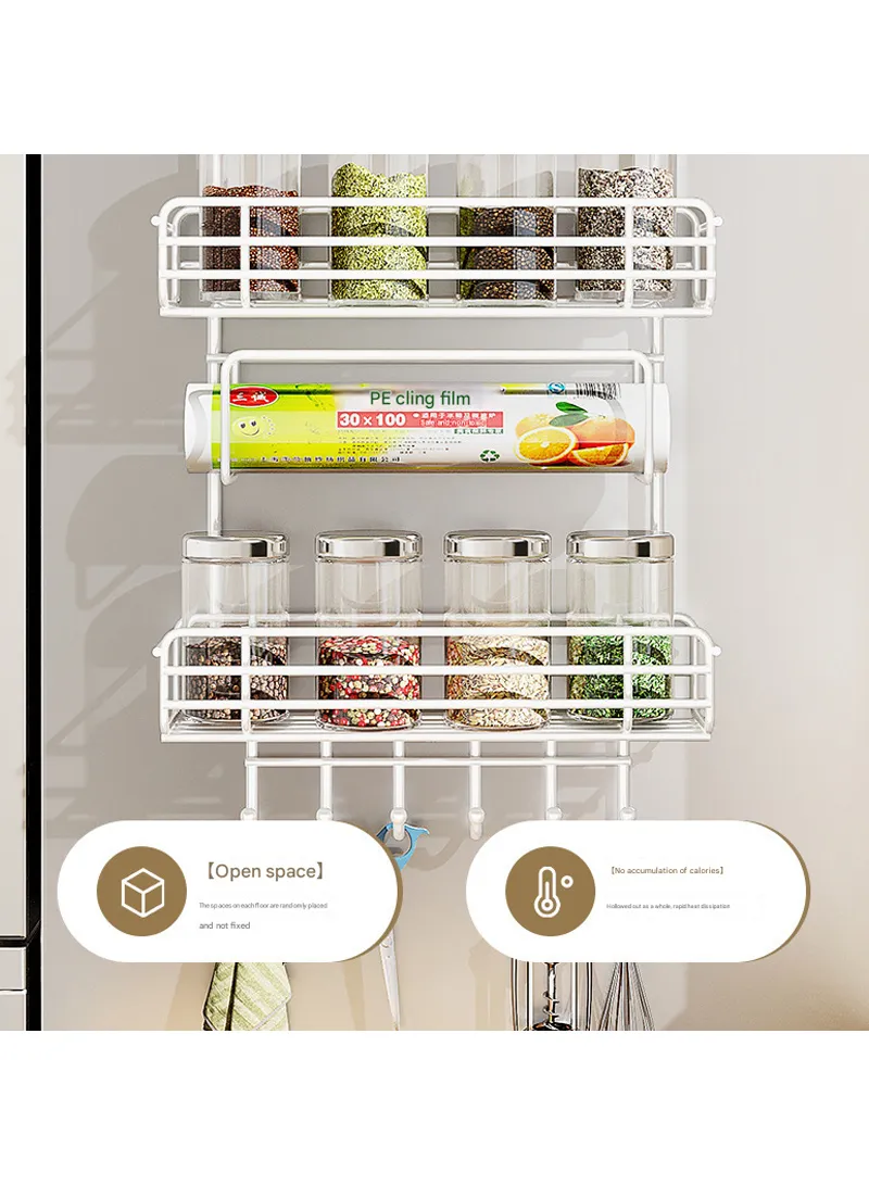 2-Layer Kitchen Organizer, Refrigerator Side Rack with Roll Holder & 5 Hooks - Black — photo 9