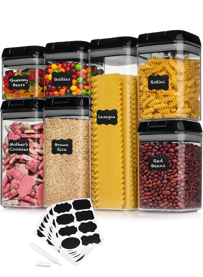 7Pcs Transparent Airtight Food Storage Canisters with Durable Plastic Lids