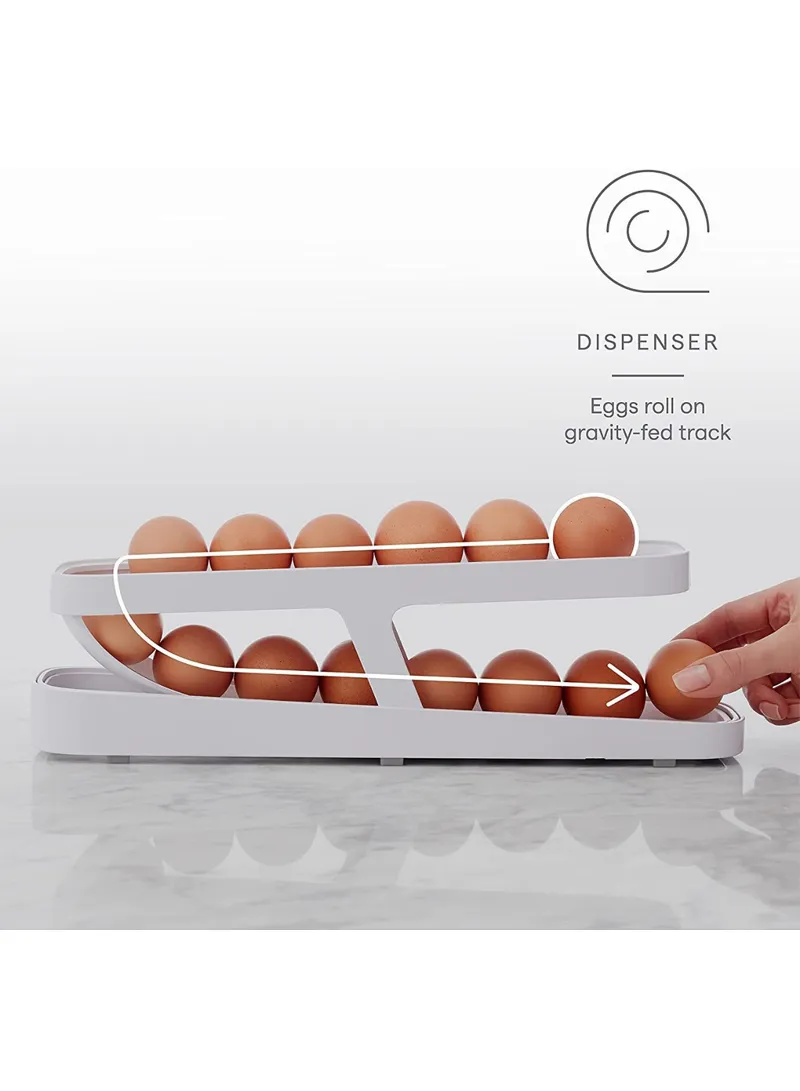 2-Tier Rolling Egg Dispenser Rack, Refrigerator Side Door Organizer - White β photo 3