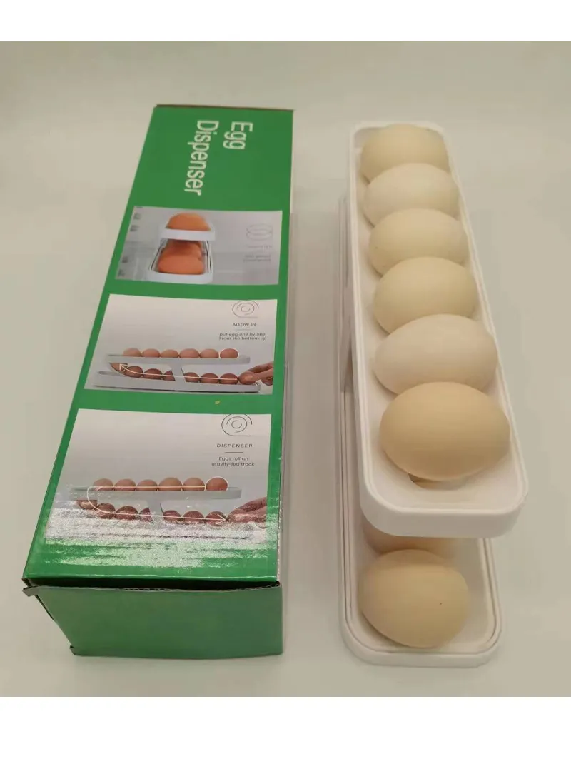 2-Tier Rolling Egg Dispenser Rack, Refrigerator Side Door Organizer - White β photo 7