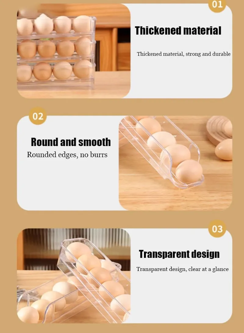 3-Tier Egg Storage Dispenser with Rolling System for Refrigerator β photo 2