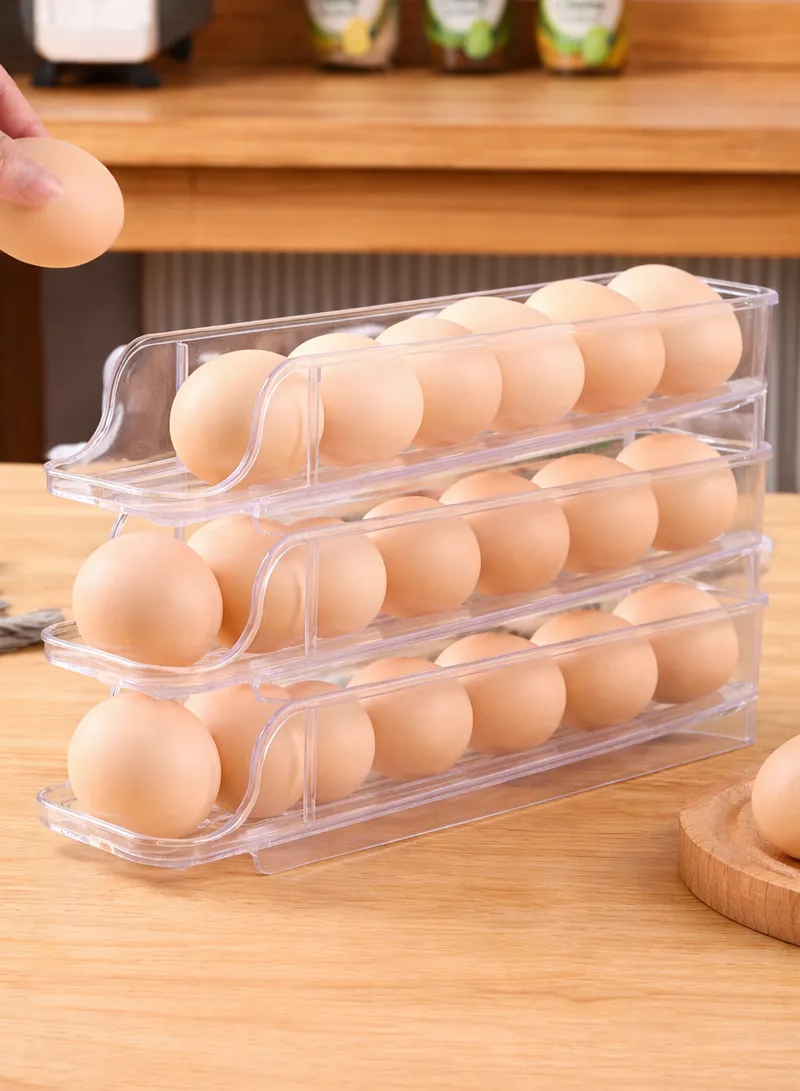 3-Tier Egg Storage Dispenser with Rolling System for Refrigerator