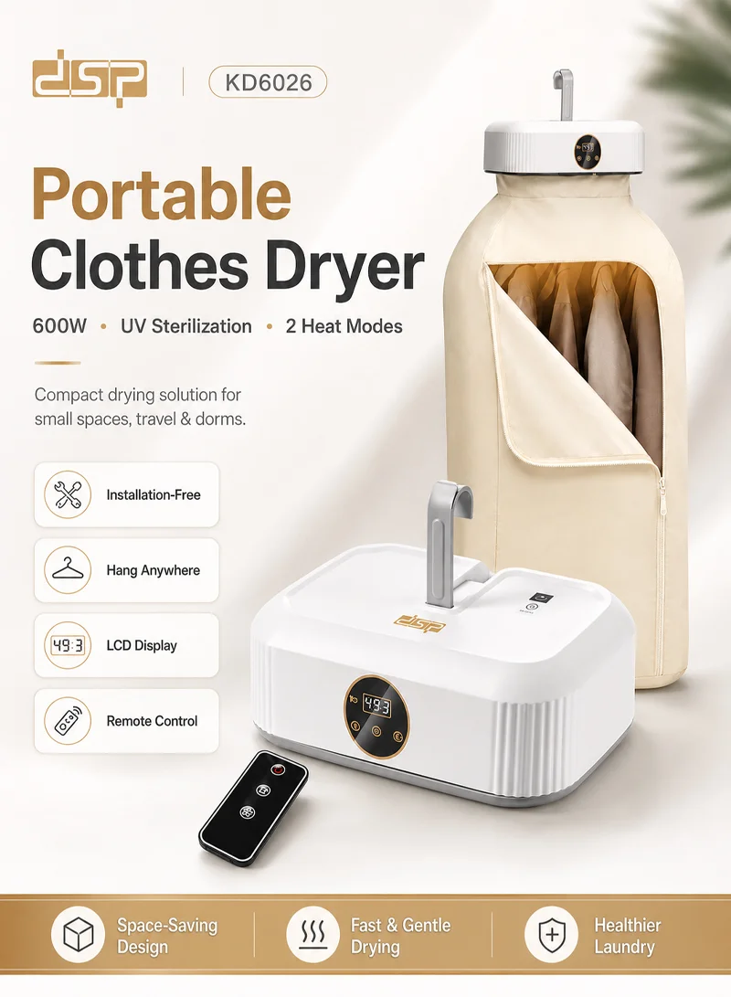 Portable Clothes Dryer with UV Sterilization & 2 Heat Modes - White β photo 2