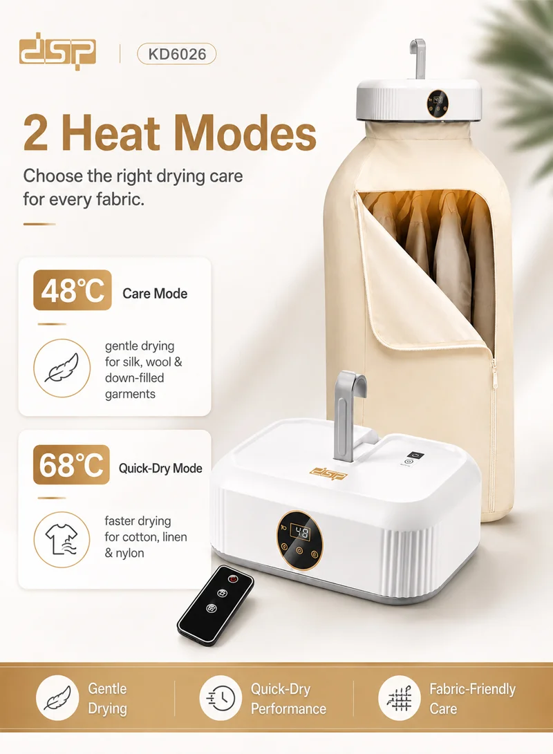 Portable Clothes Dryer with UV Sterilization & 2 Heat Modes - White β photo 4