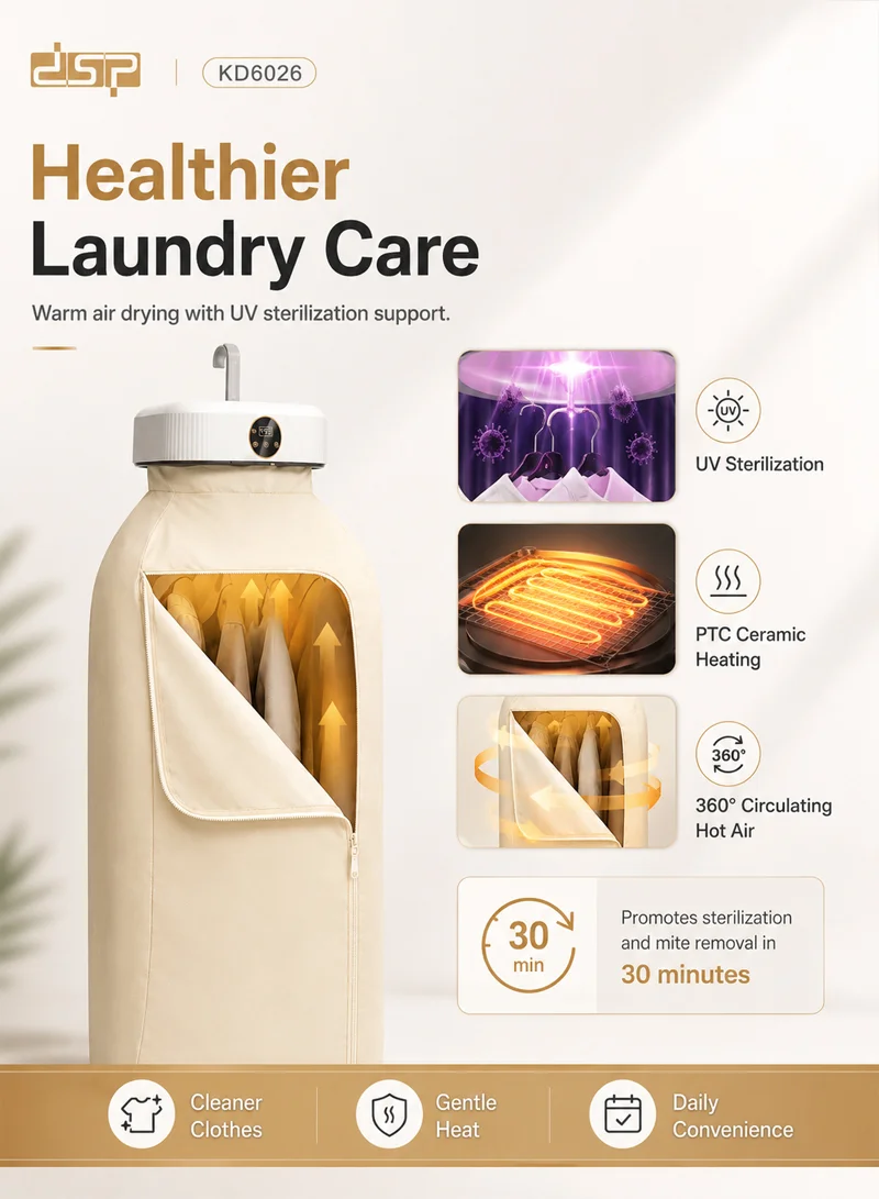 Portable Clothes Dryer with UV Sterilization & 2 Heat Modes - White — photo 5