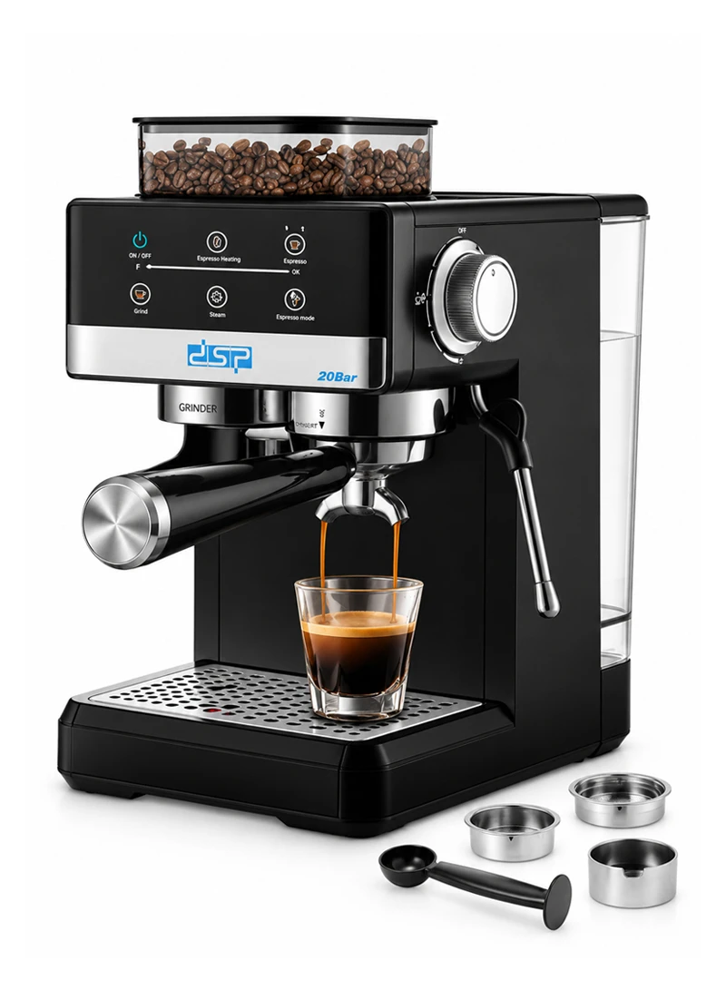 Espresso Machine with Integrated Grinder & Steam Pipe, 20 Grinding Settings, Touchscreen & Ther
