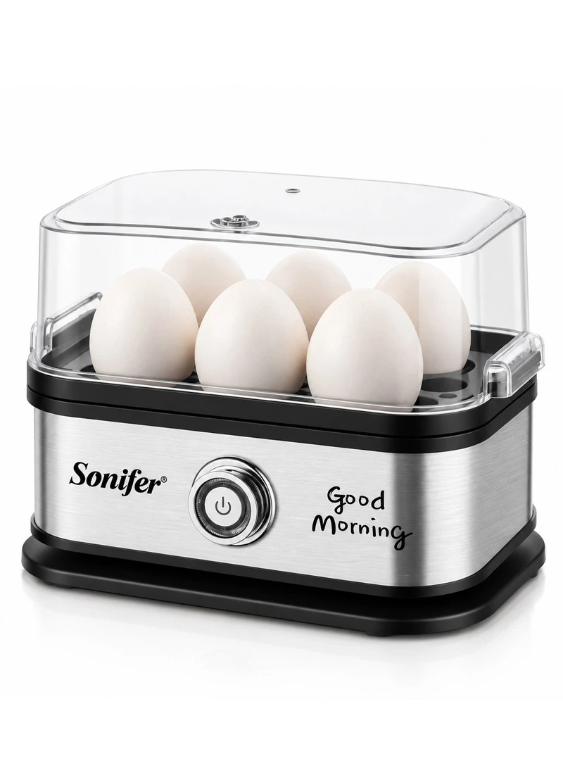 6-Eggs Electric Egg Boiler, Stainless Steel Automatic Egg Boiler Cooker Steamer