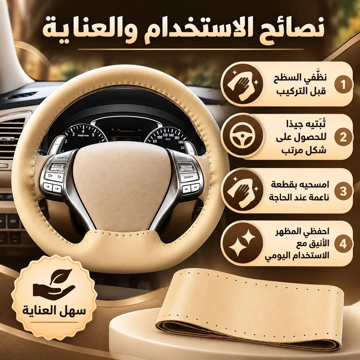 Car Stitch Leather Steering Wheel Cover - Grey — photo 4