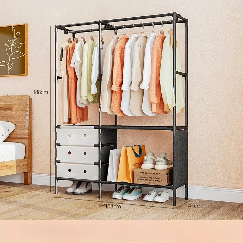 Metal Double Row Coat Rack with Shoe Shelf & Bag Hooks β photo 2