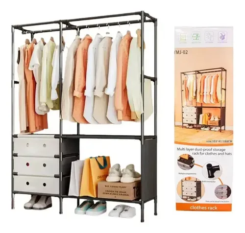 Metal Double Row Coat Rack with Shoe Shelf & Bag Hooks — photo 3