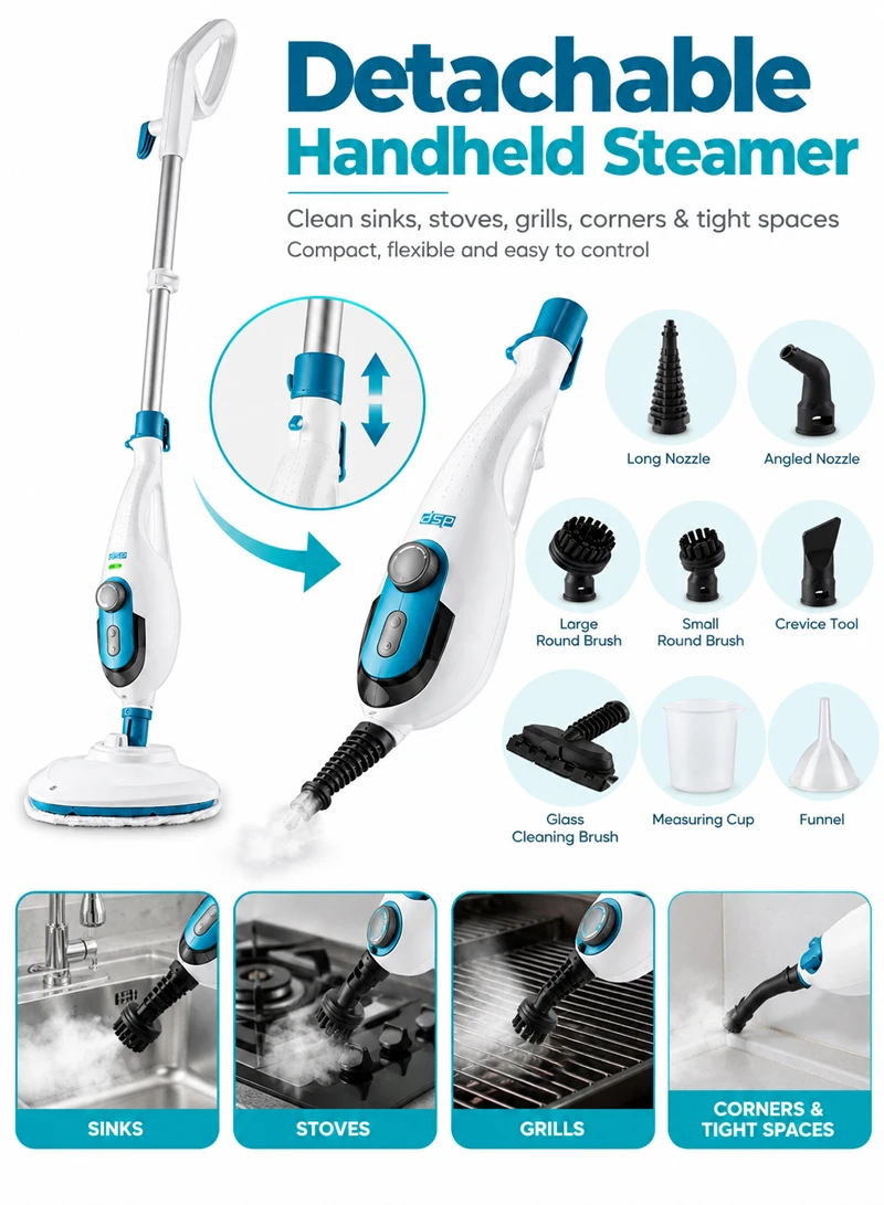 10-in-1 Multifunction Steam Mop With Garment Steamer & Adjustable Telescopic Handle — photo 4