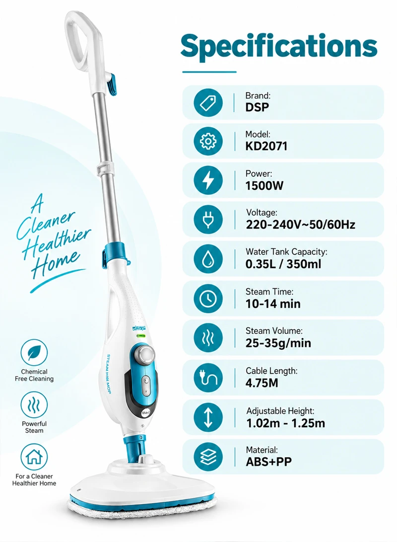 10-in-1 Multifunction Steam Mop With Garment Steamer & Adjustable Telescopic Handle β photo 6