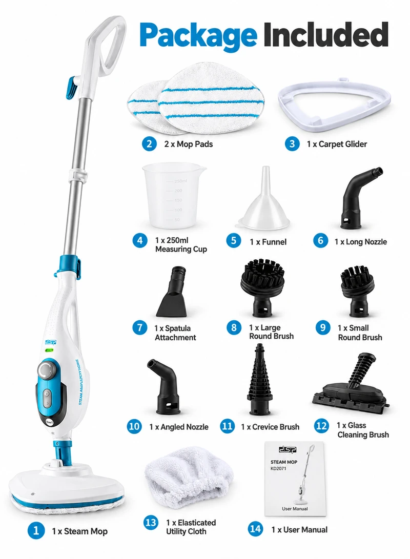 10-in-1 Multifunction Steam Mop With Garment Steamer & Adjustable Telescopic Handle β photo 7