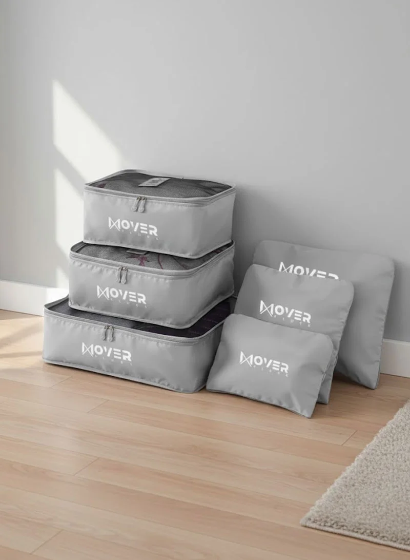 6-Pieces Waterproof Storage Bags Set with Mesh-Top Organizers & Laundry Pouches - Grey