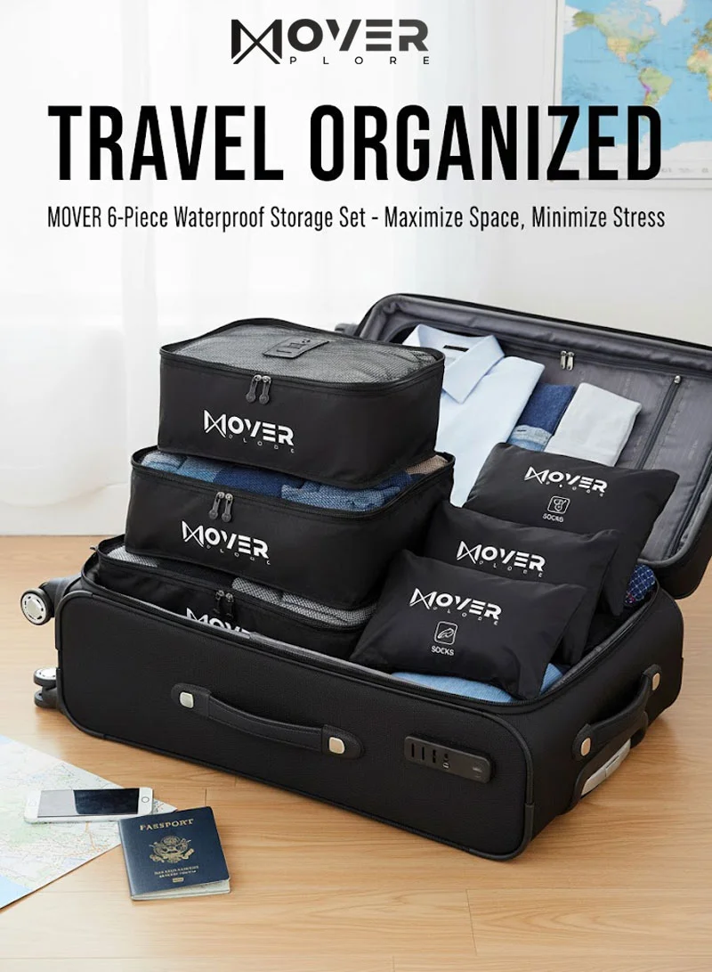6-Pieces Waterproof Storage Bags Set with Mesh-Top Organizers & Laundry Pouches - Black — photo 6