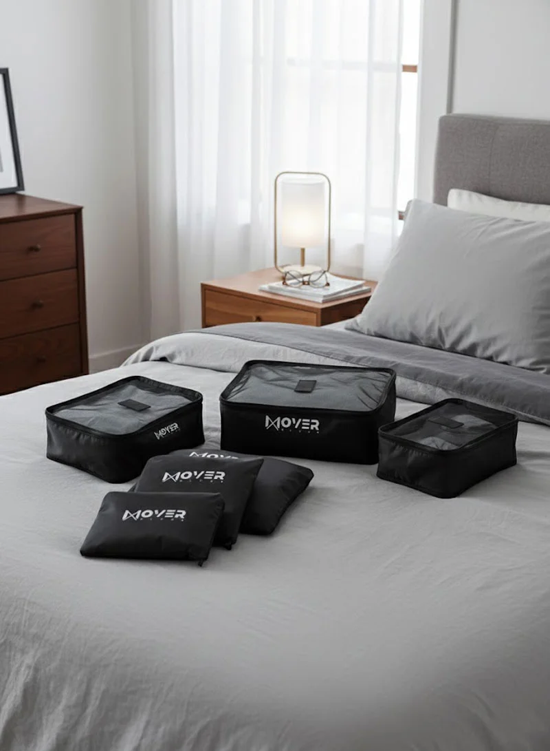 6-Pieces Waterproof Storage Bags Set with Mesh-Top Organizers & Laundry Pouches - Black — photo 8