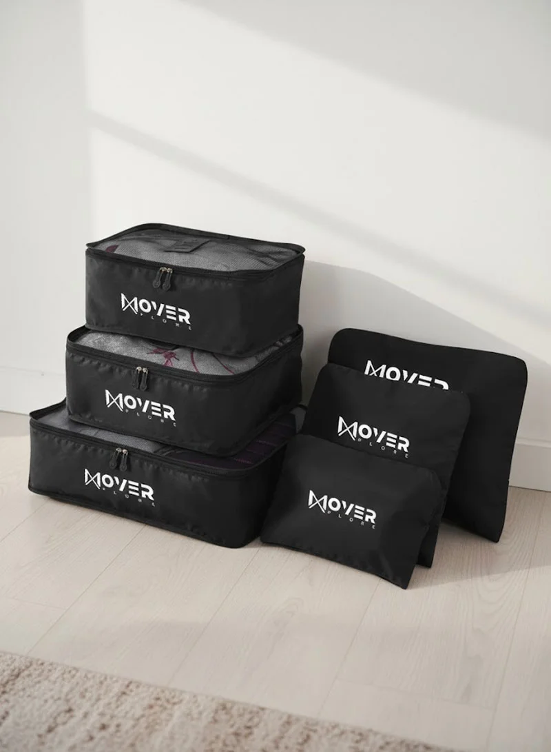6-Pieces Waterproof Storage Bags Set with Mesh-Top Organizers & Laundry Pouches - Black