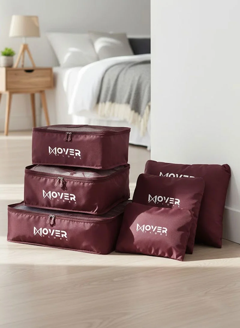 6-Pieces Waterproof Storage Bags Set with Mesh-Top Organizers & Laundry Pouches - Bordeaux