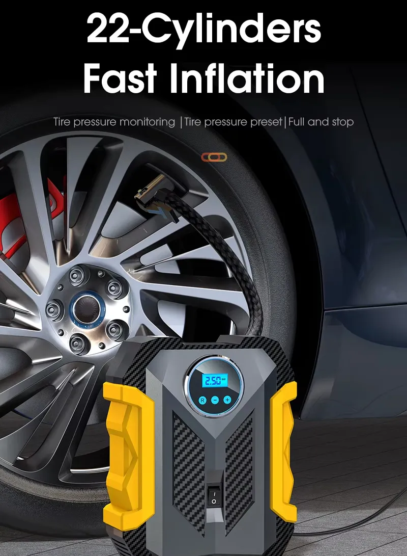 12V 150 PSI Portable Digital Tire Inflator, Cigarette Lighter Plug Fast Inflation with Auto Shu — photo 2