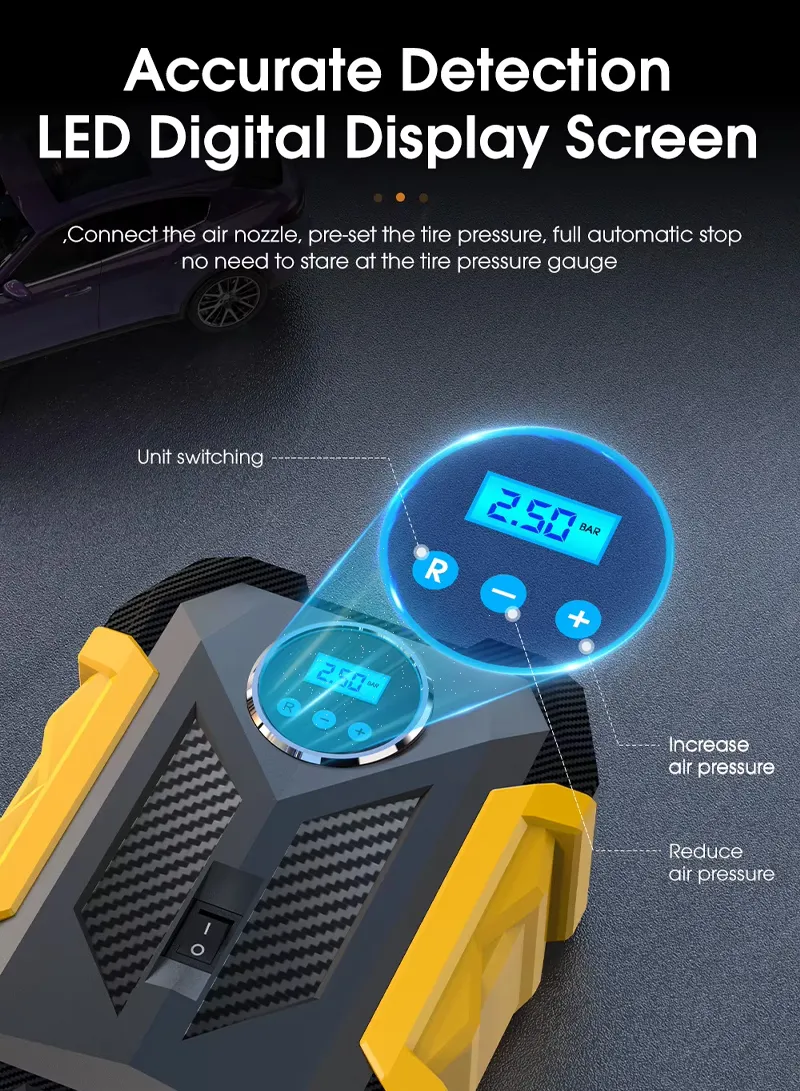12V 150 PSI Portable Digital Tire Inflator, Cigarette Lighter Plug Fast Inflation with Auto Shu β photo 4
