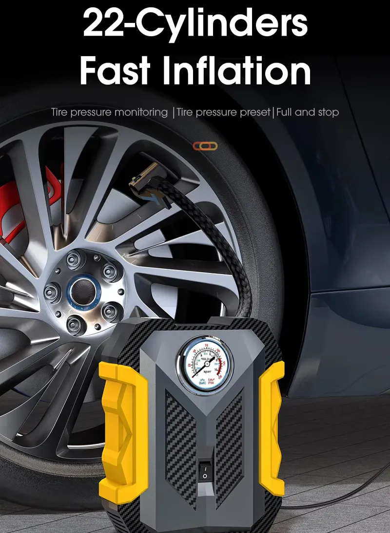 12V 150 PSI Portable Analogue Tire Inflator, Cigarette Lighter Plug Fast Inflation with Auto Sh β photo 2